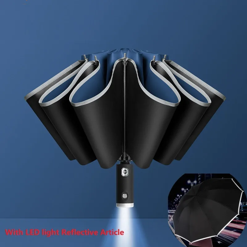 

For Xiaomi Auto Open Close Light-emitting LED Reverse Umbrella Ten-bones Three-folding Automatic Business Umbrella with Light