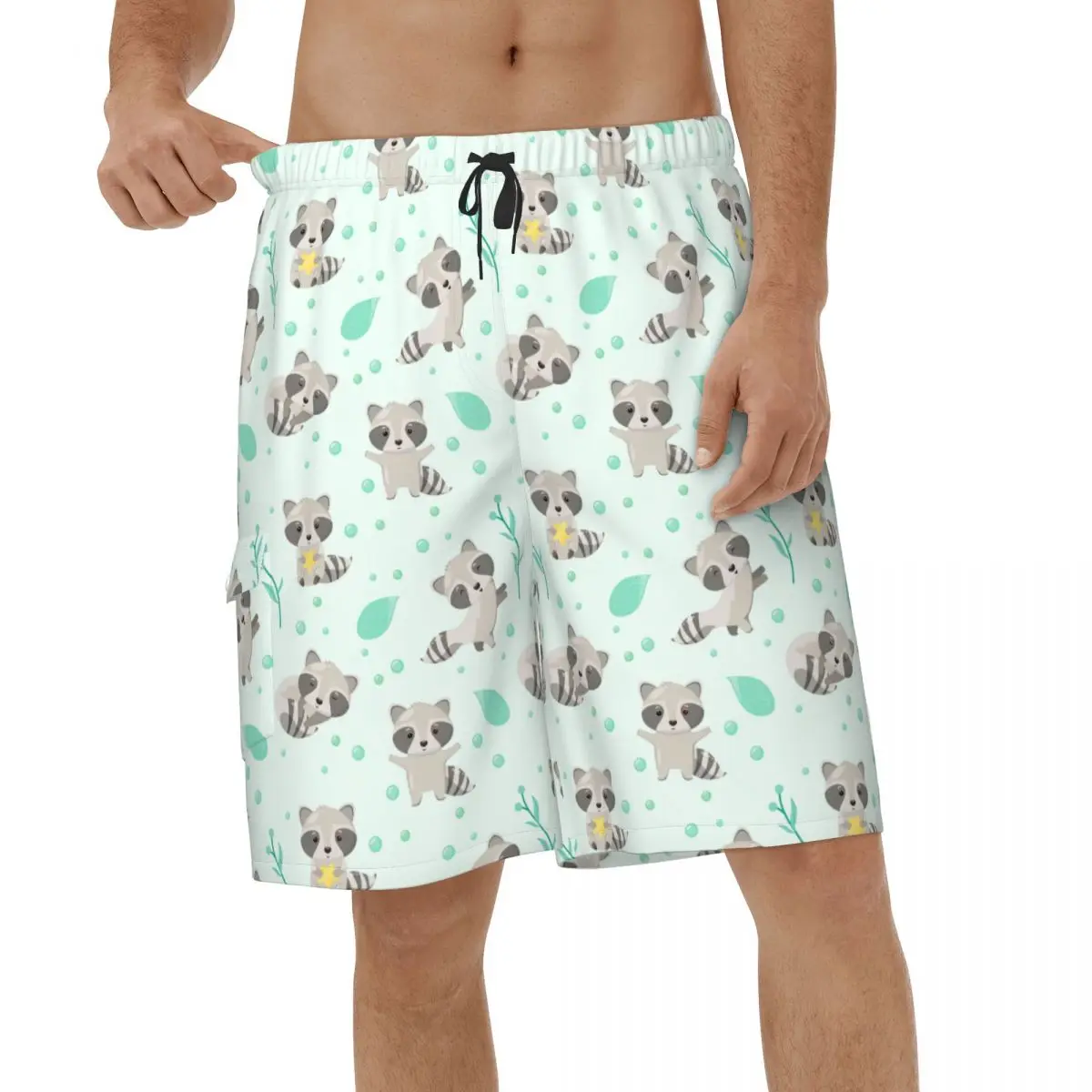 

Raccoon Funny Beach Shorts Men Fashion Cartoon Cute Animal Swimsuits Swimming Trunks Sports Vacation Male Board Shorts