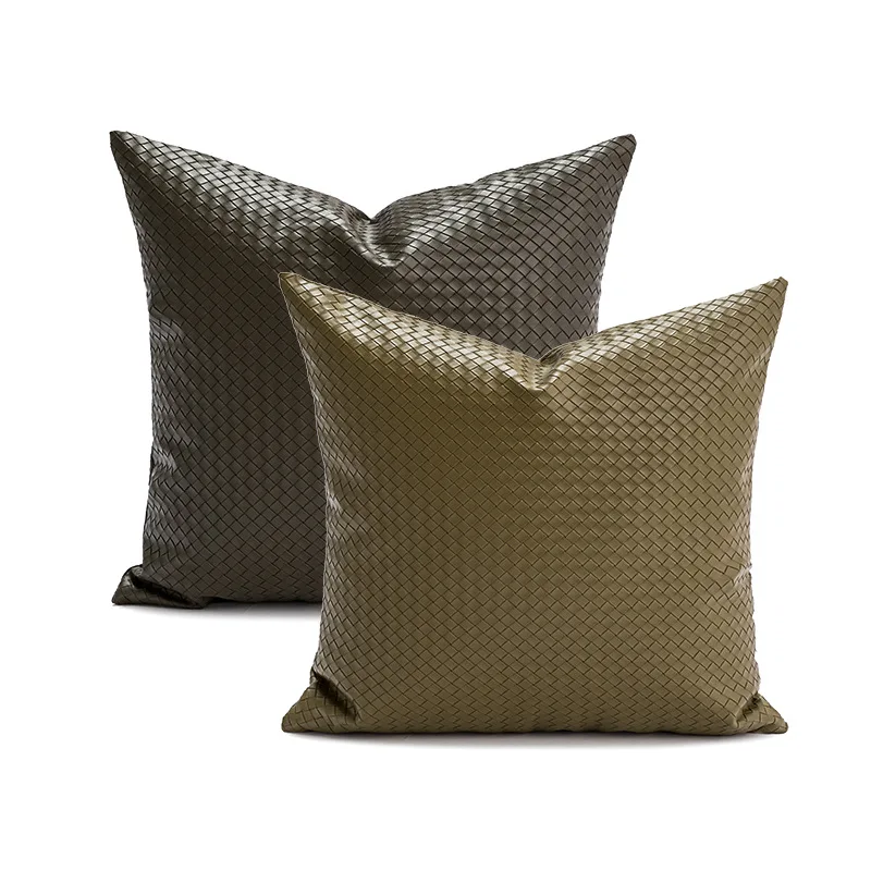 

Modern Outdoor Waterproof Pillowcase 45x45cm Weaving Plaid PU leather sofa cushion cover 30x50cm Car waist Pillow