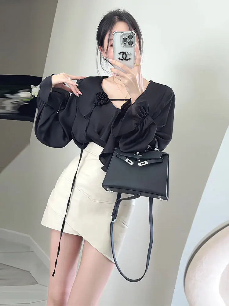 Корейская серия Pure Desire женские рубашки с v-образным вырезом и длинными рукавами