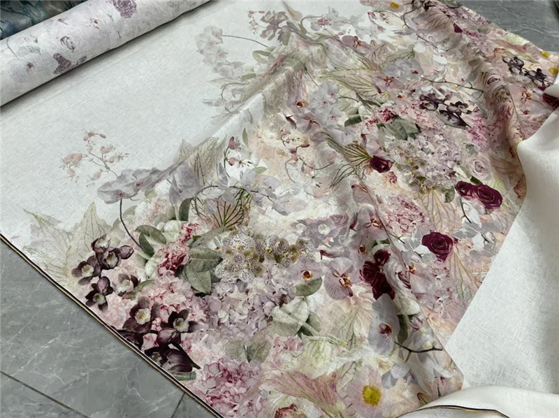 

22 New Printed Fabrics Retro Holiday Style Pure Linen Fabric Brand with The Same Positioning Flower Phalaenopsis Cloth Sewing