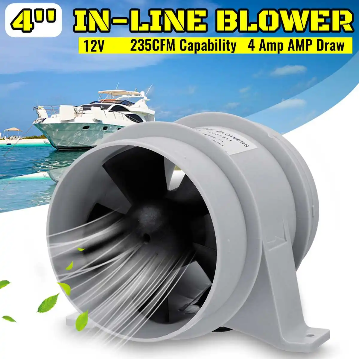 

12V 4 Inch In-Line Air Blower Boat Bilge Engine Galley Marine Cabin Ventilation Fan Corrosion Resistant ABS Marine Boat Parts
