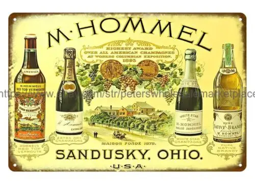 M. Hommel Американское шампанское Sandusky Ohio металлическая жестяная вывеска человек