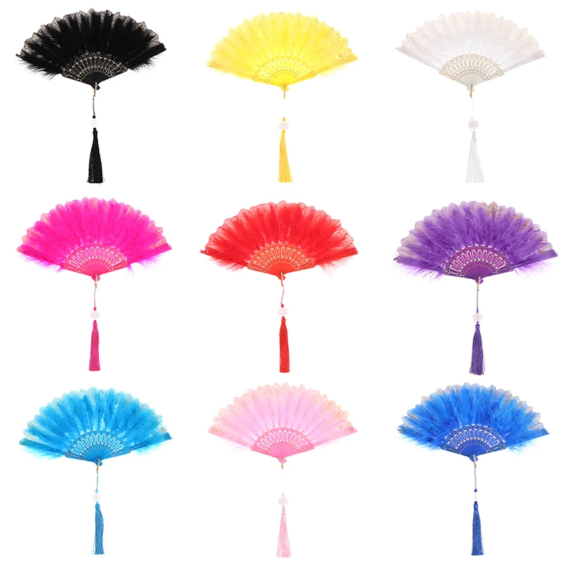 

Складной веер в виде пера Лолиты, японский сладкий веер для девушек в стиле темной готики, Ручной Веер для танцев на дворе с кисточками, пода...
