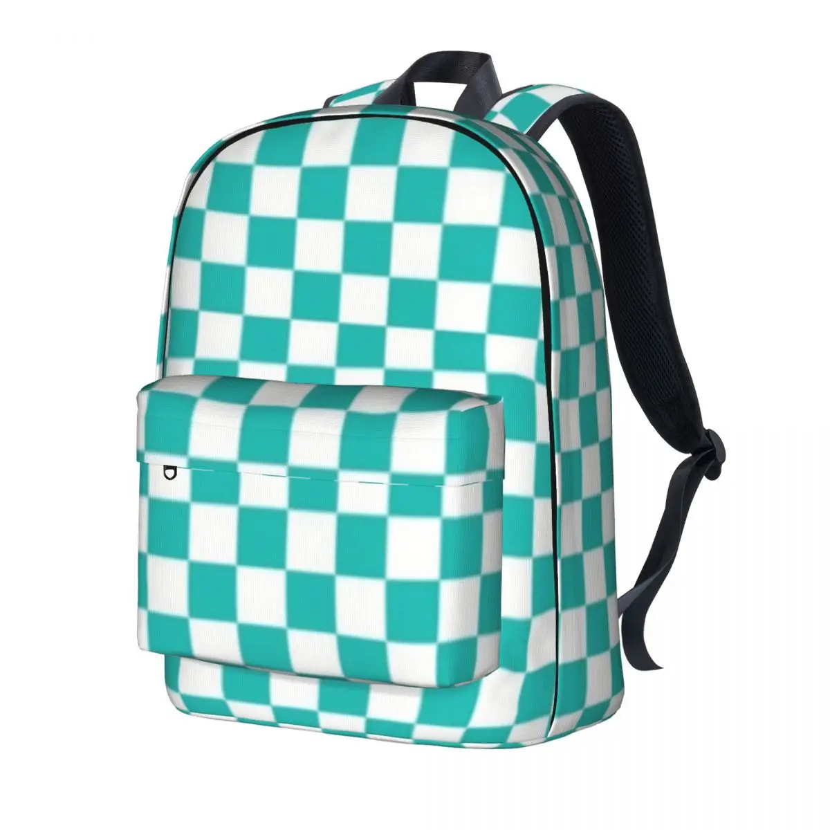 

Aqua Checkerboard Backpack Green White Squares Travel Backpacks Youth Streetwear School Bags Custom Print Rucksack