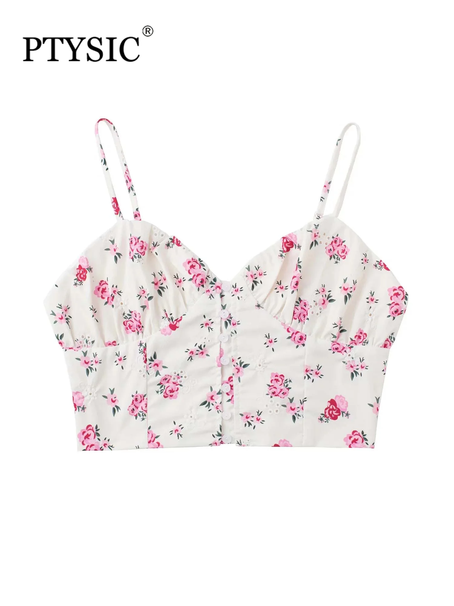 

Модный женский укороченный корсет PTYSIC с льняным смешанным цветочным принтом и лямкой на шее, летние однобортные милые топы 2022