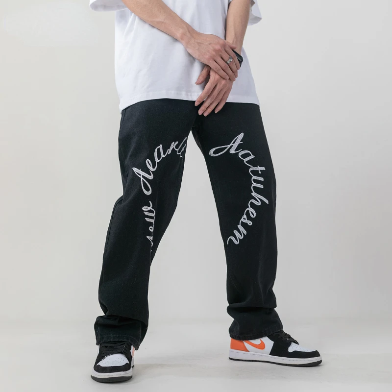 Four Seasons Men's Jeans High Street Vibe Style Retro Green Embroidered Jeans Hip Hop Loose Wide Leg Pants Ins Hot Sale JEANS