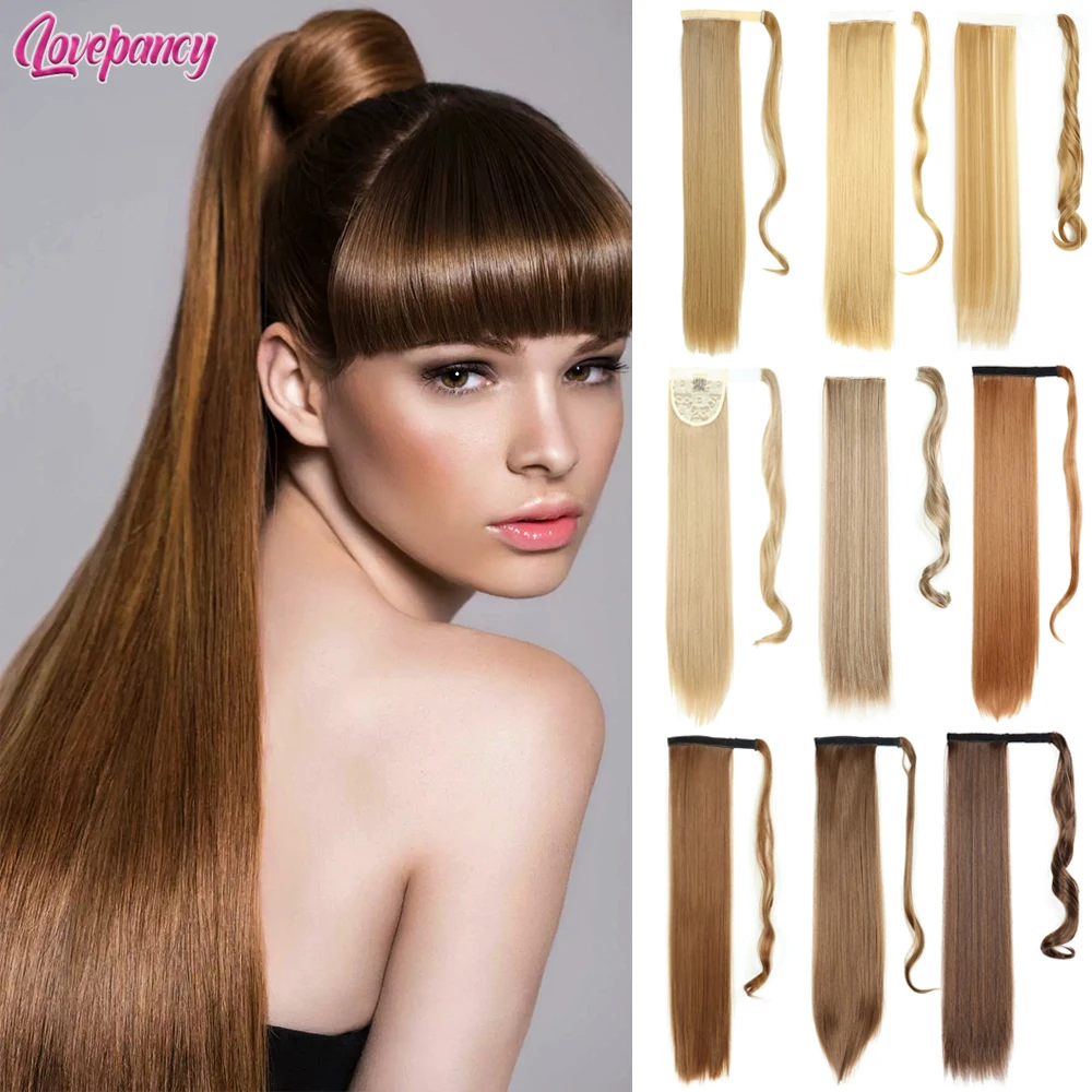 

Синтетические длинные прямые волосы для наращивания на клипсах с конским хвостом для женщин блонд коричневый термостойкие поддельные воло...