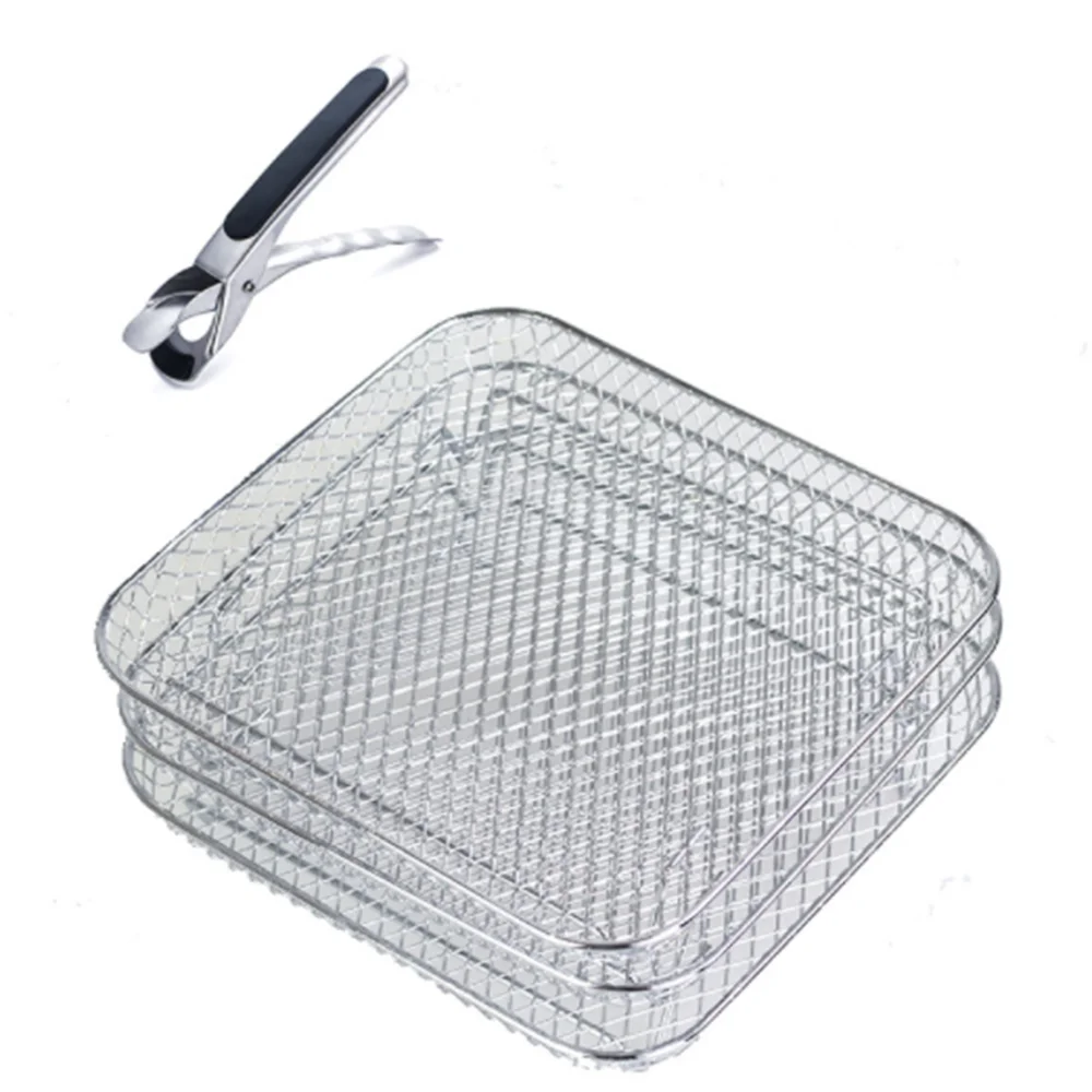 

3-layers Air Fryer Rack Stackable Grid Grilling Rack Stainless Steel Anti-corrosion for Home Kitchen Oven Steamer Cooker Gadgets