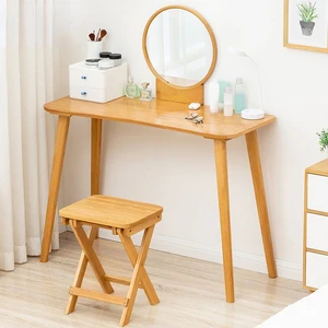 Multifunctional Dressing Table With Mirror Stool Simple Dressing Table Smooth Rounded Corners Makeup Furniture Nanzhu Dressers