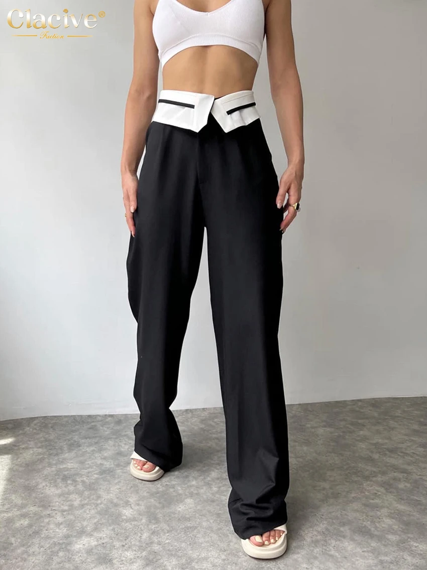 

Clacive Fashion Loose Black Women'S Pants Elegant High Waist Office Lady Trousers Casual Chic Patchwork Pants Female Clothing