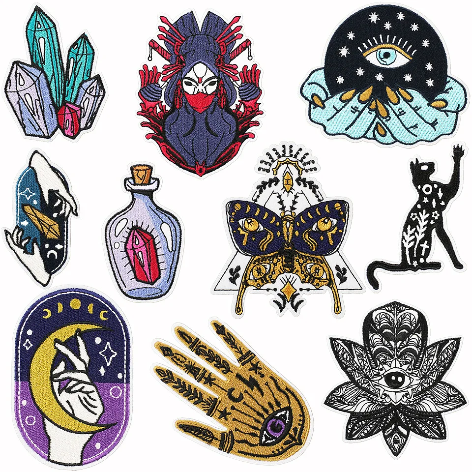 

Embroidered Patches on Clothes Witches Crystal Eye Applique Badge on Backpack Jacket Cloth Sticker Decoration Iron on Patch