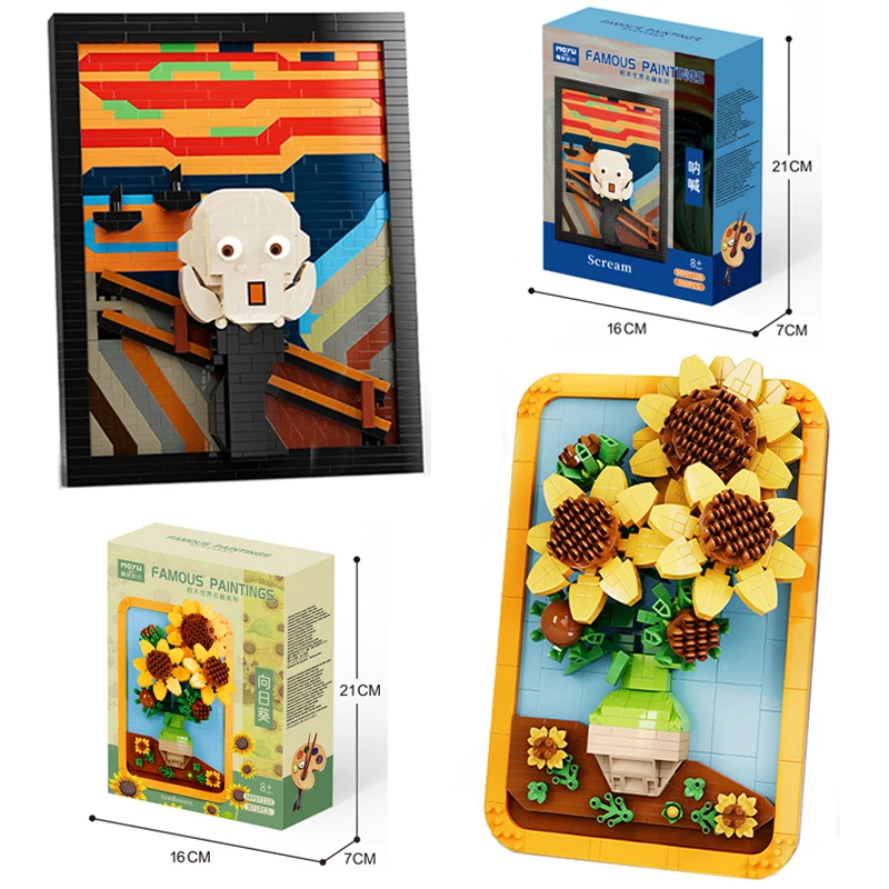 

Van Gogh World Famous Painting The Scream Stereograph Building Blocks Sunflowers Picture Model Mini Bricks Toy Kid For Gifts