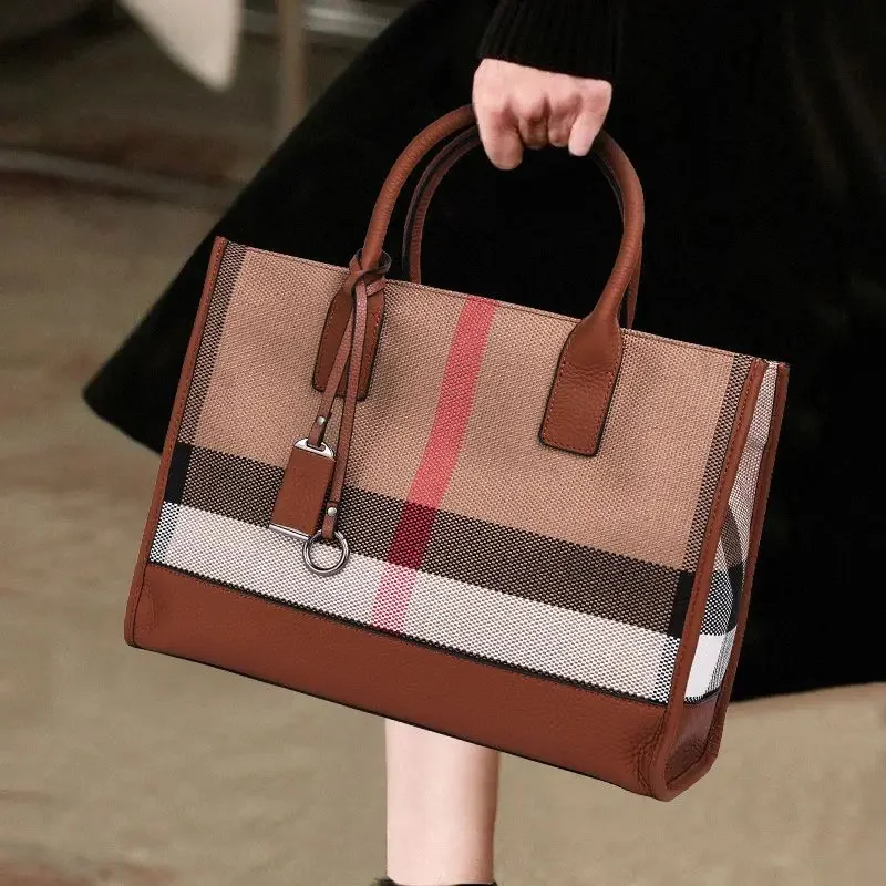 

Женская сумка из натуральной кожи в клетку, вместительная сумка, новинка 2023, модная Высококачественная сумка-тоут, большая сумка