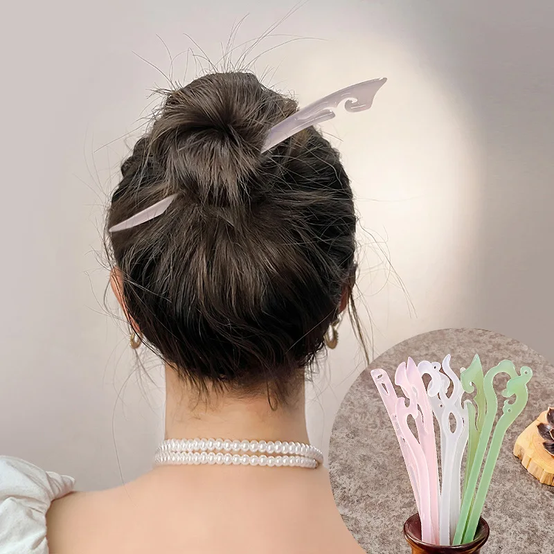 Antique imitation jade hairpin, daily coiled hair, Hanfu, bamboo festival, auspicious clouds, cheongsam, multi-colored hair