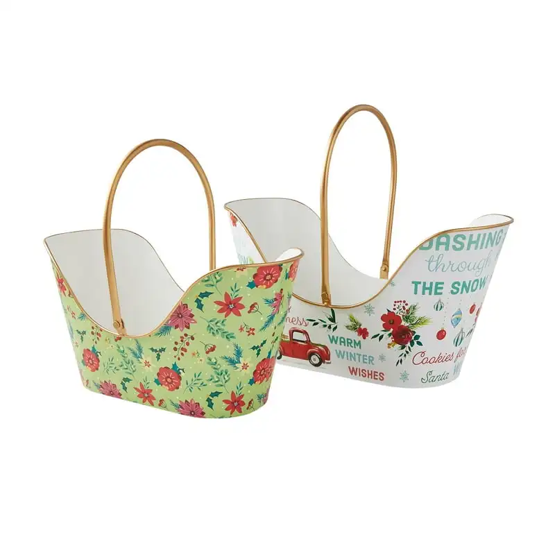 

Holiday Metal Baskets Set, White and Green Wicker basket Garden basket Crates Picknick basket Organizers for makeup Cesto mimbre