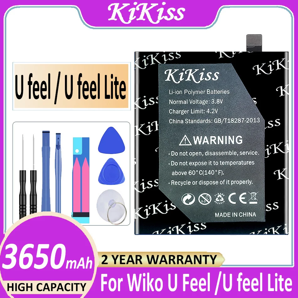 

Original KiKiss Powerful Battery 3650mAh For Wiko U Feel/U feel Lite U feelLite Bateria