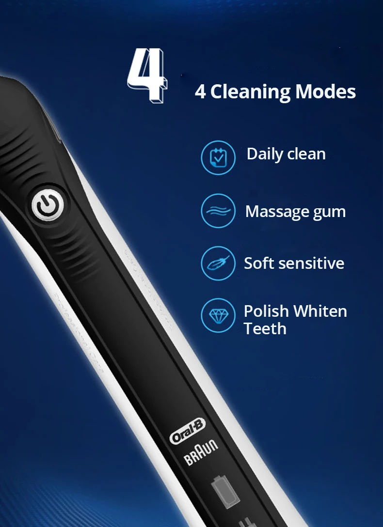 Электрическая зубная щетка Oral-B Pro 4000 с 4 насадками перезаряжаемая для взрослых