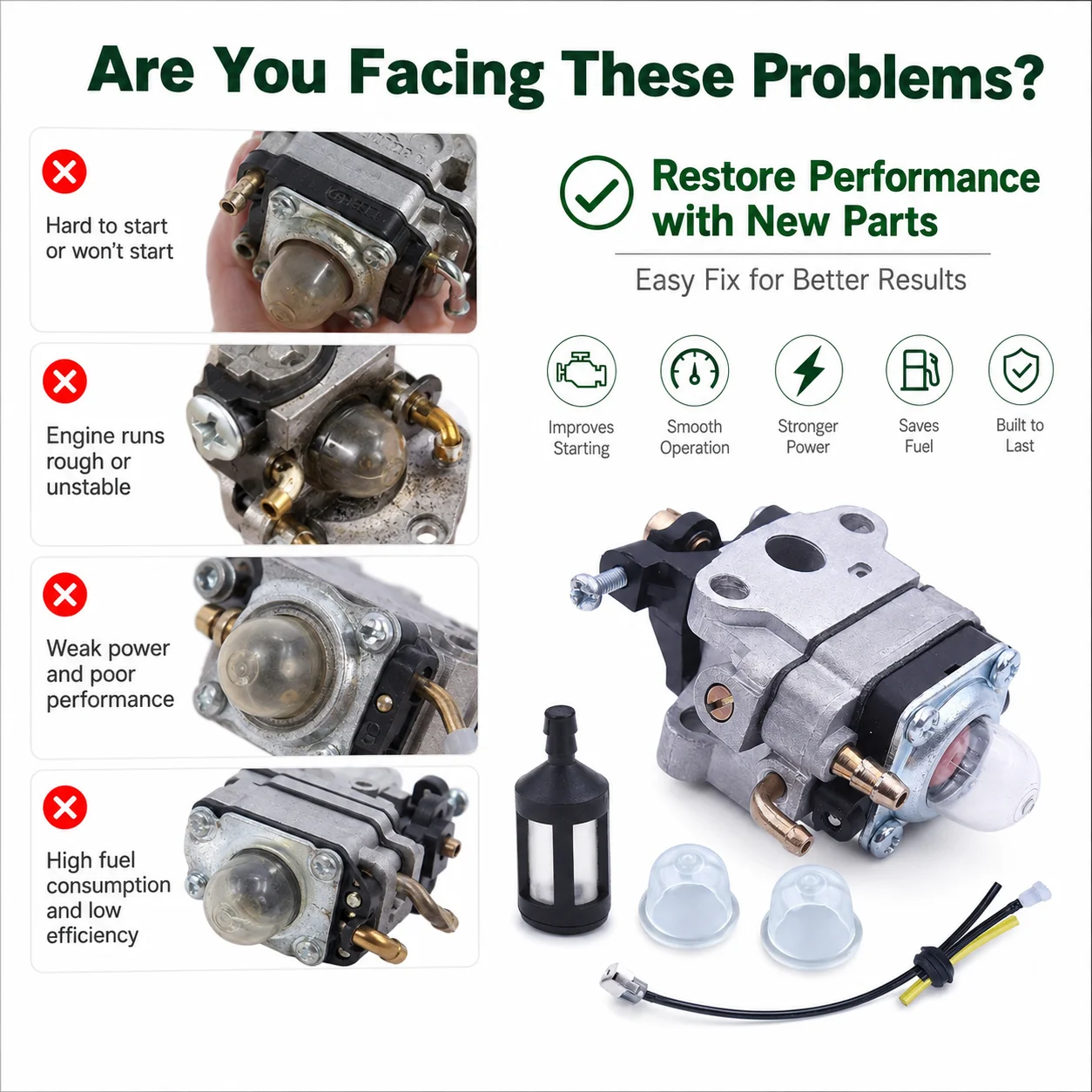 Фото Комплект карбюратора для Troy-Bilt TB525CS TB575SS TB475SS TB490BC TB425CS MTD MP425 MP426CS MP475 Ryobi 825R 650R, замена 753-1225 №5