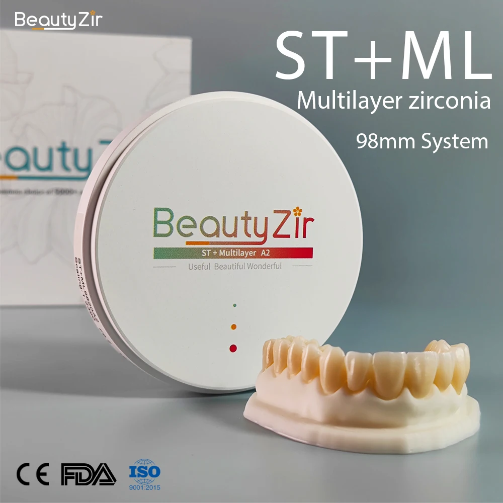 Beautyzir Dental Zirconia Blocks Multilayer ST+ML 98mm Wieland/Open System CAD CAM Zirconia OD98 Super Translucency