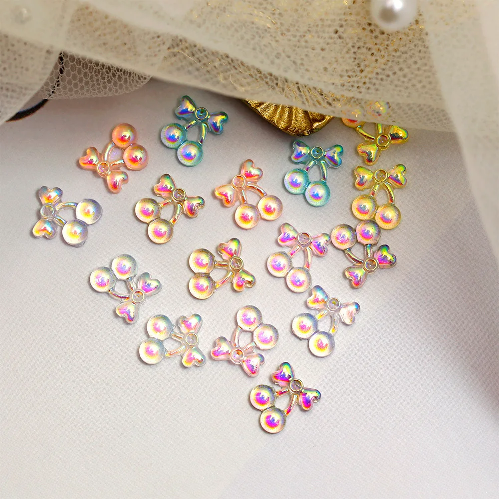 

20Pcs Aurora Sweet Cherry Nail Art Charms Parts 3D Resin Rhinestones Nail Cherilee Decor Jewelry Colorful Manicure Supply 9*7mm