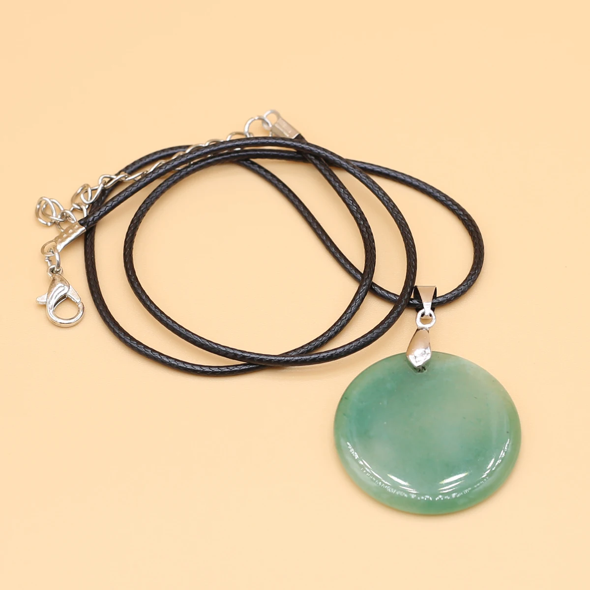 

Natural Stone Round Green Aventurine Pendant Necklace Healing Crystal Gems Pendants Rope Chain Necklaces for Women Men Jewelry