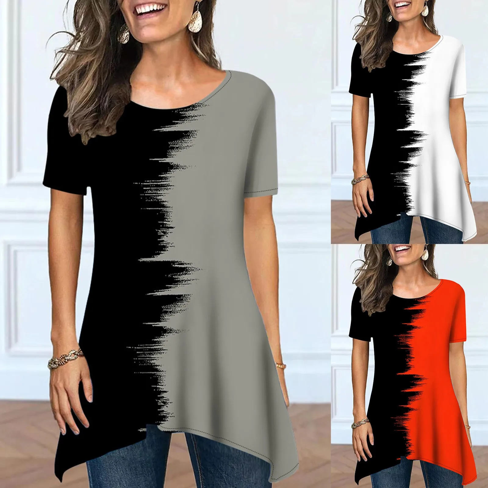 

Летние женские рубашки с коротким рукавом и круглым вырезом, футболки с принтом, Женская рабочая рубашка для девочек, женские рубашки с коро...