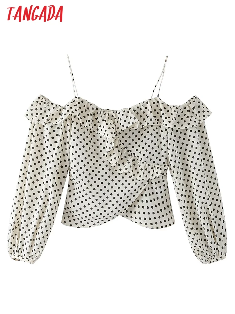 

Tangada женская модная блузка с оборками и открытыми плечами женская рубашка с длинным рукавом 5X39