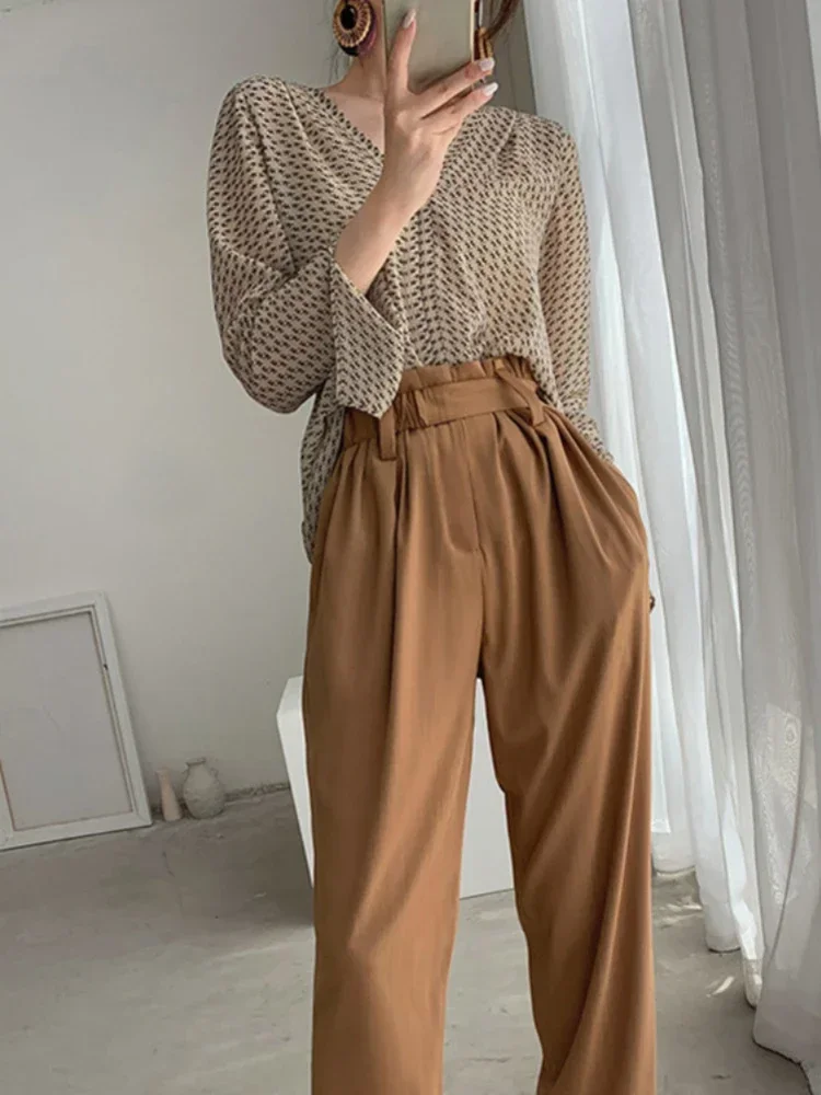 Винтажные женские рубашки блузки с v-образным вырезом и длинными рукавами