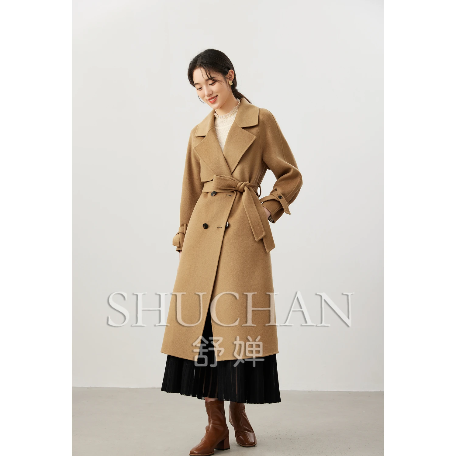 Женское длинное кашемировое пальто