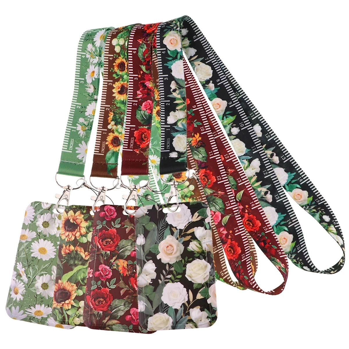 

C3447 Vintage Flower Sunflower Rose Daisy Lanyard ID Badge Holder Bus Pass Case Cover Slip Bank Credit Card Holder Strap