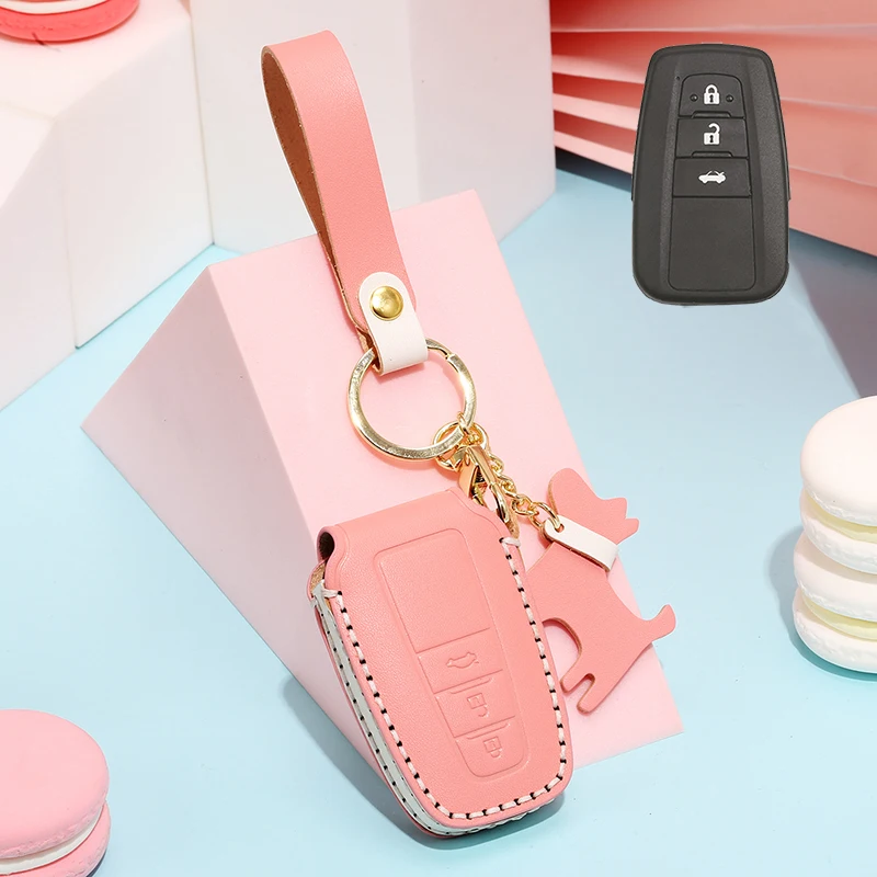 

Genuine Leather Car Key Case Cover Fob Shell for Toyota Prius Camry Corolla CHR C-HR RAV4 Land Cruiser Prado Altis Key Protect