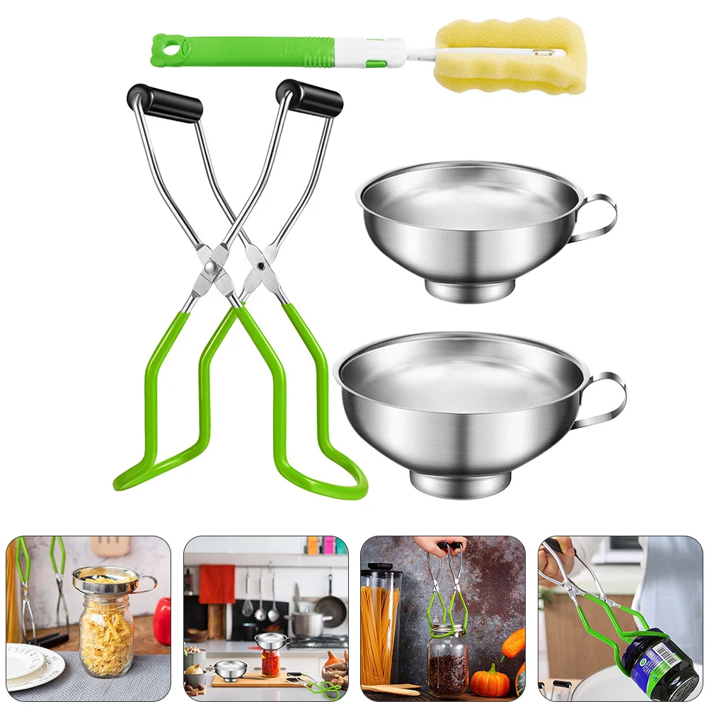 

Jar Funnel Canning Brush Lifteroil Mason Tongs Dish Clip Metal Set Tool Steelbowl Kitchen Secure Jars Portable Strainerpan