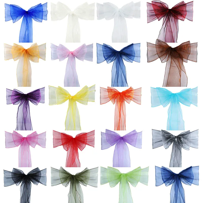 

100pcs Chair Sashes Organza Chair Bows Wedding Party Supplies Christmas Valentines Decor Sheer Organza Fabric Chair Decoration