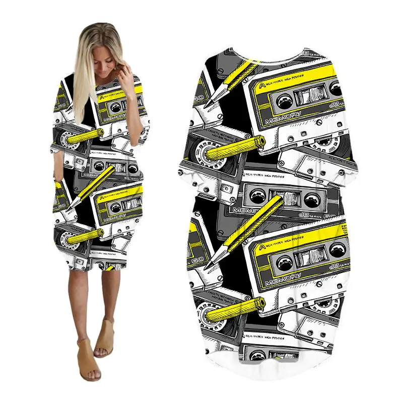 

dresses for womens 2022 printing recorder streetwear casual long sleeve punk womans clothes plus size clothing midi female dress