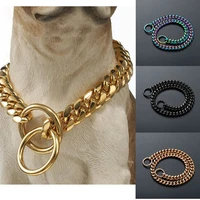 luxury metal dog collar anti tear bite stainless steel dog chain seat belt p chain size pet width 10mm necklace french bulldog