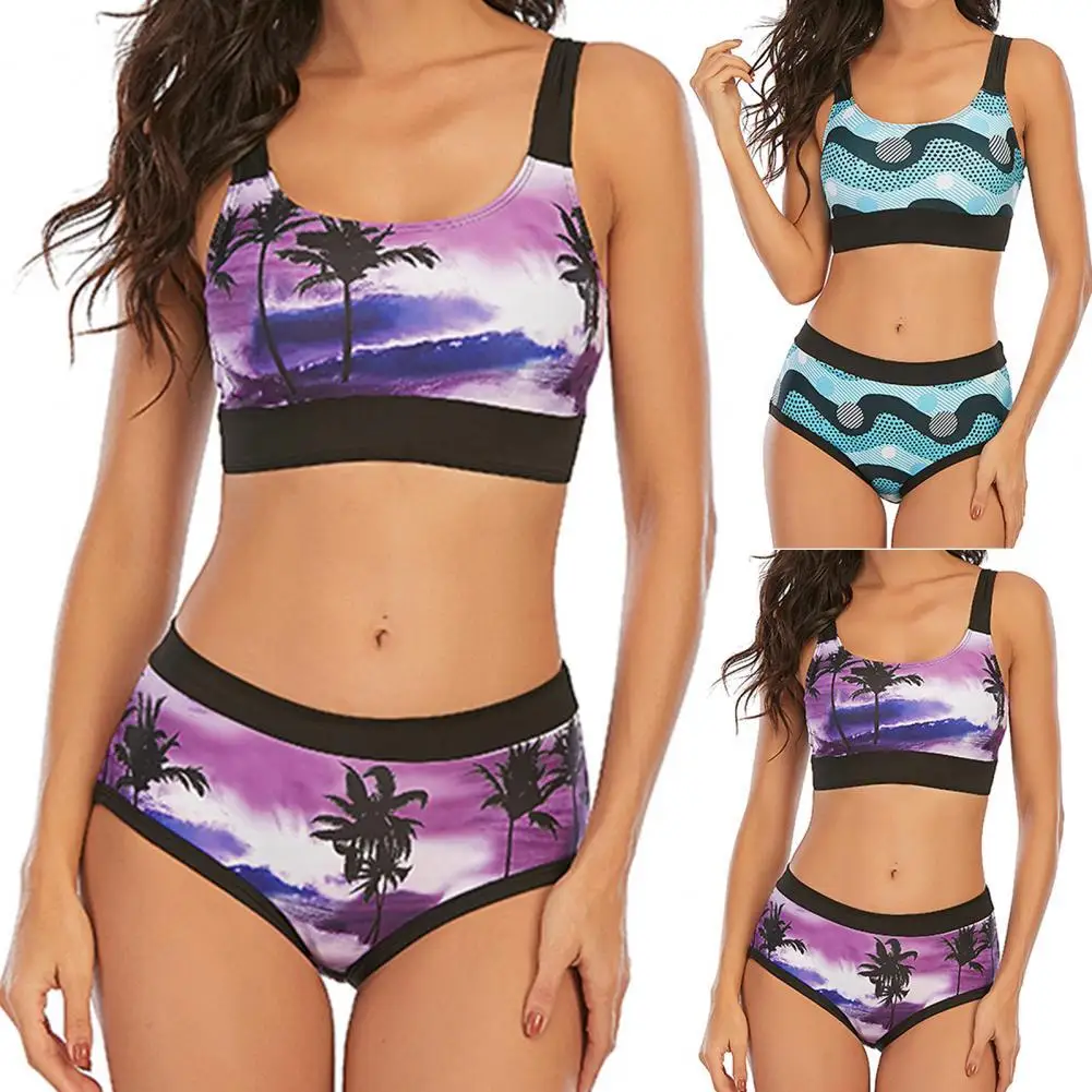 

Novelty Bathing Suit Good Elasticity Breathable Split Swimsuit Bandeau Bra High Cut Briefs Bikini