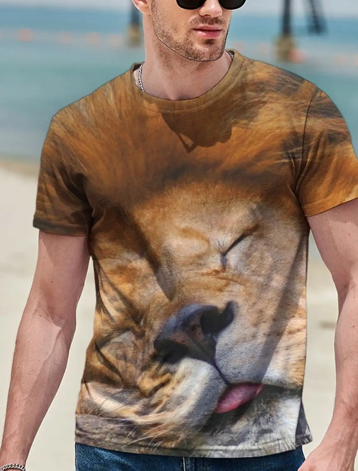 

Men's T shirt Graphic Animal Lion Paw Round Neck 3D Print Daily Holiday Short Sleeve Clothing Apparel Streetwear Exaggerated