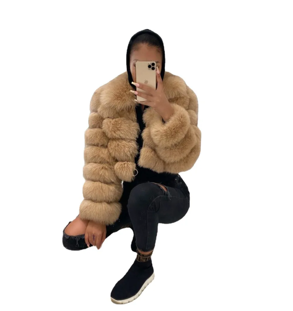 Winter Fur Coat Women Thickened Imitation Fur Coat Stitched Retro Long Sleeve Short Jacket Furry Coats Fox Faux Fur Short Luxury