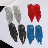 red blue full rhinestone tassel earrings for women exaggerated statement jewelry black crystal big earrings party wedding bijoux