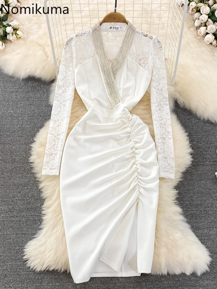 

Nomikuma платья для женщин 2022 весна осень ажурные плиссированные кружева Vestidos De Mujer элегантные винтажные модные женские платья