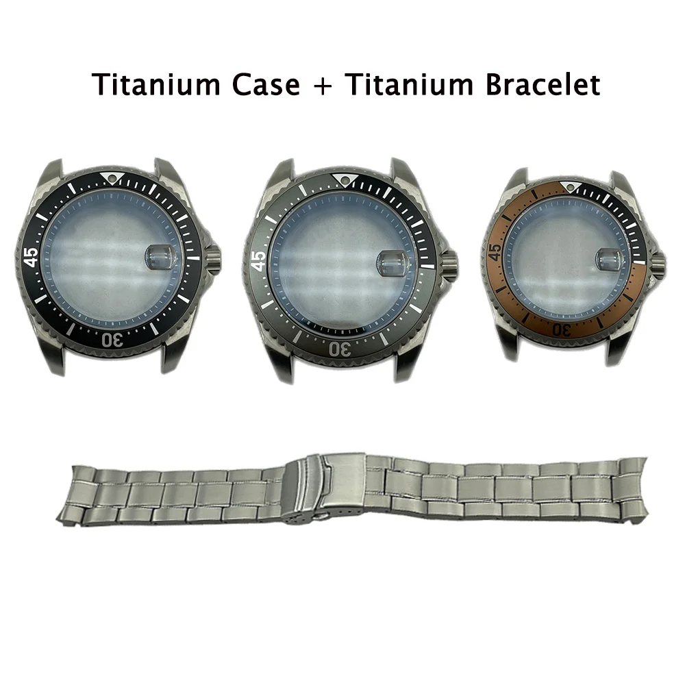Watch Modify Parts 43.5mm Titanium Material Shogun Style Watch Case Date Magnifier Sapphire Fit NH35/36 Automatic Movement