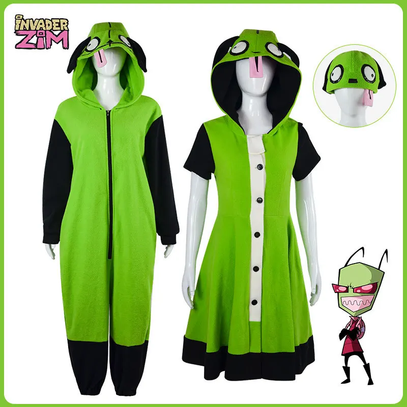 

Anime Invader ZIM Cosplay Costume Coat Alien ZIM Gir Doom Hoodies Jacket Hooded Zip Up Pullovers Sweatshirts with Ears Halloween