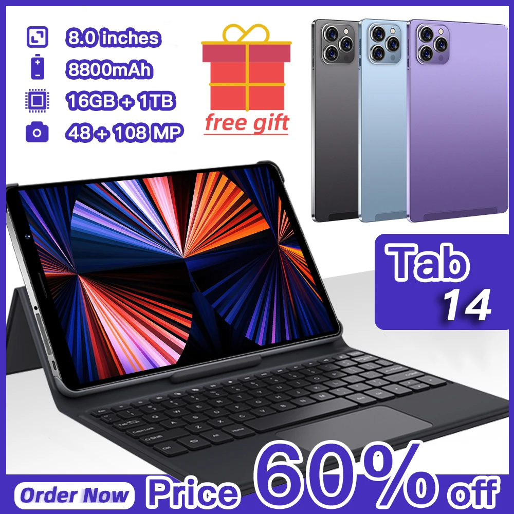 

Global Version Tab 14 Pad Pro Tablet HD 8 inch 4K Screen Certified Display 16GB+1TB Dual Speaker Phone Call 5G Tablets Android