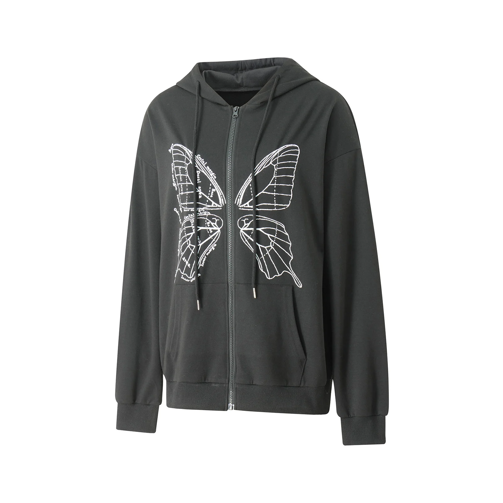 

Женская свободная толстовка на молнии с капюшоном и принтом бабочки