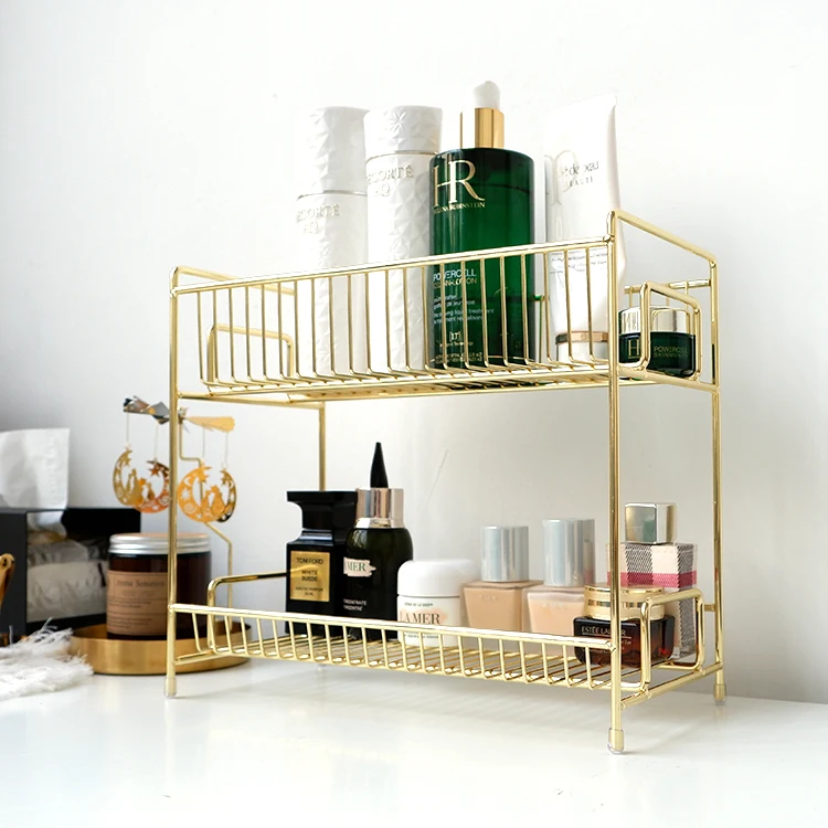 

Bathroom Organizer Seasoning Cosmetics Makeup Organizer Storage Metal 2 Rack Box Makeup Storage Shelves Iron Layers Kitchen