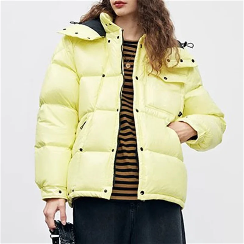 

Women's winter down jacket 2023 New Korean Fashion White duck down filling puffer jacket Hood Letter Zipper Warm Thick Coat y2k