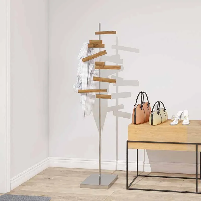 

Hats Metal Hanger Clothes Standing Entrance Coat Rack Floor Wooden Hall Foot Rack Jackets Perchero Arbol Design Furniture XY50CR