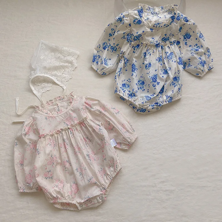 

2022 Autumn Newborn Infant Baby Girls Romper Cotton Long Sleeve Floral Baby Playsuit Jumpsuits Baby Girls Clothes