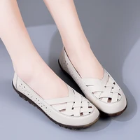 summer womens beige shoes breathable hollow flat shoes office shoes moccasin shoes leather loafers slip on casual shoes sneaker